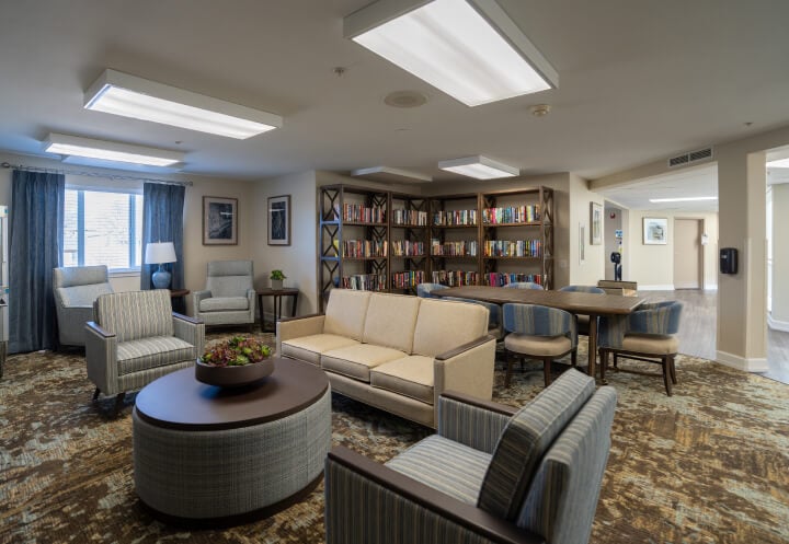 Community Lounge With Seating Area and Resident Social Space at Independent Living Facility Community Lounge With Seating Area and Resident Social Space at Independent Living Facility